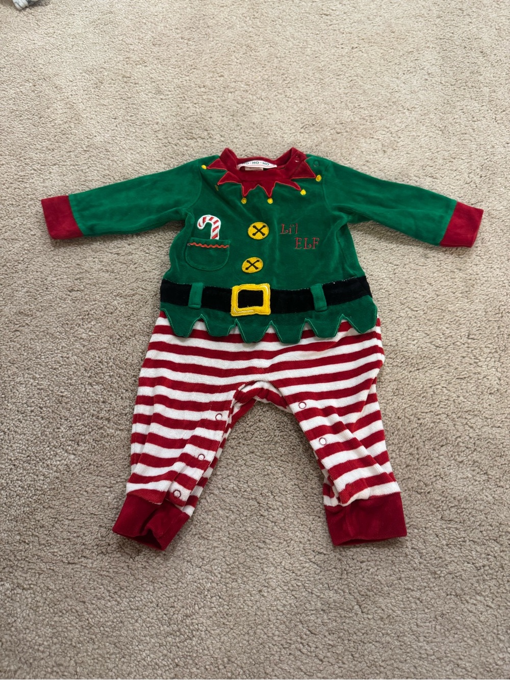 Lil' Elf One-Piece Holiday Costume in Green & Red Vintage Size 9 Months